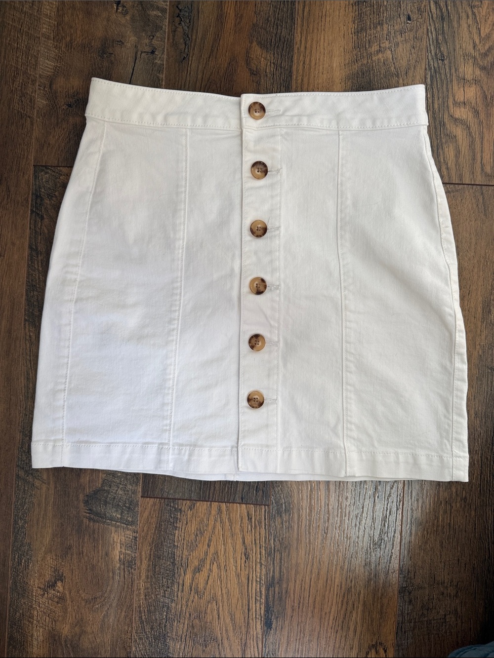LOFT White Button-Front Cotton Mini Skirt